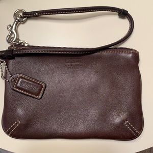 COACH wristlet, smooth brown leather